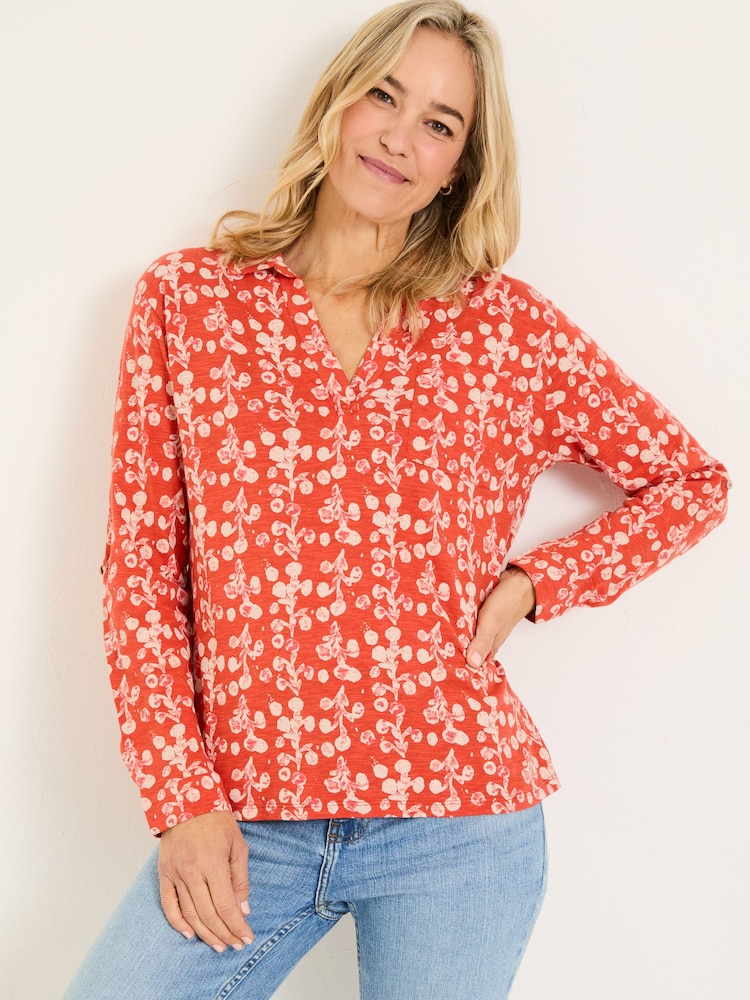 FatFace Paige Burnt Orange Painted Bloom Jersey Shirt - Image 1 of 5