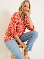 FatFace Paige Burnt Orange Painted Bloom Jersey Shirt - Image 3 of 5