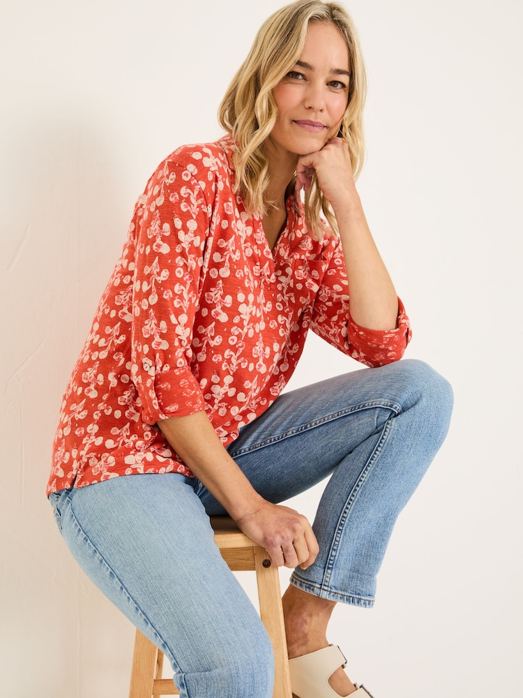 FatFace Paige Burnt Orange Painted Bloom Jersey Shirt - Image 3 of 5