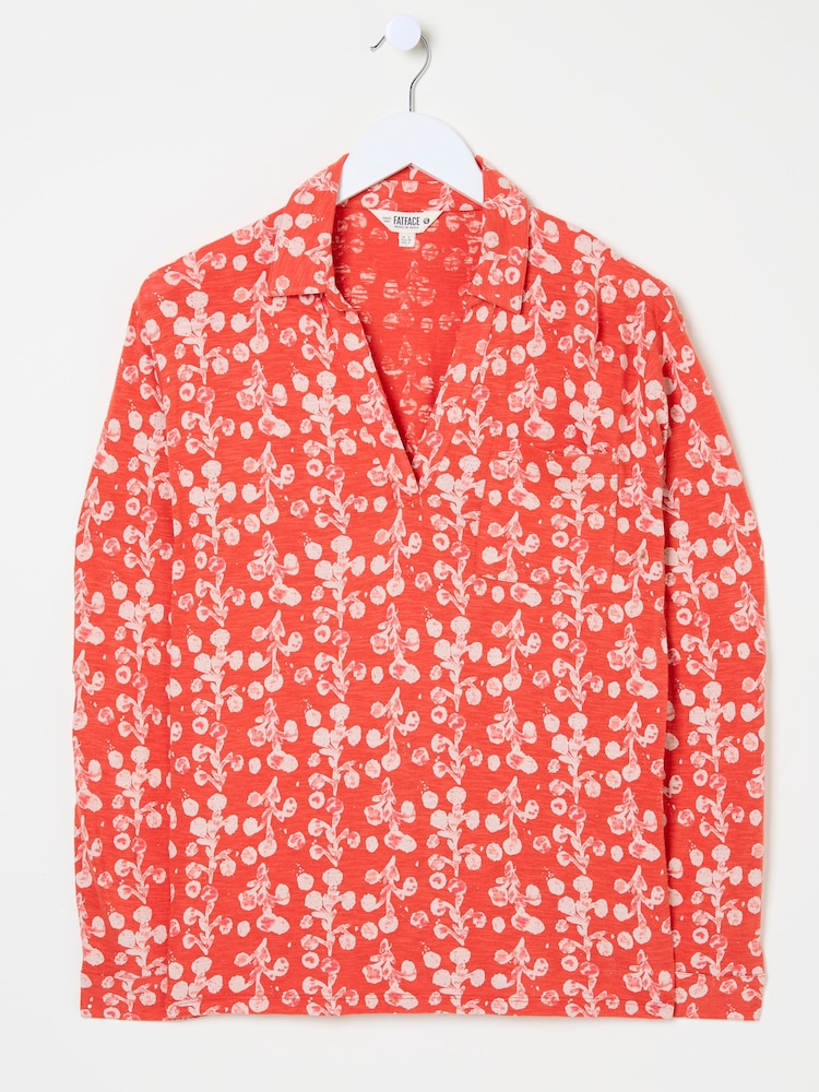 FatFace Paige Burnt Orange Painted Bloom Jersey Shirt - Image 5 of 5