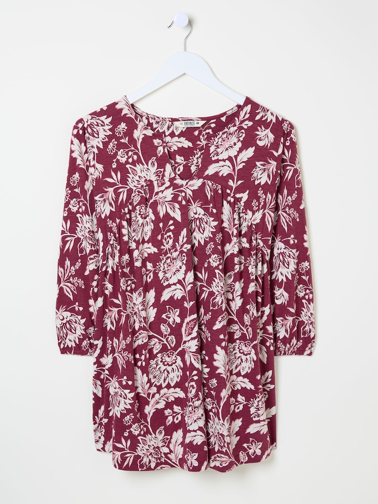 FatFace Enya Burgundy Brush Floral Tunic - Image 8 of 8