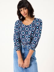 FatFace Polly Indigo Blue Batik Geo Top - Image 1 of 5