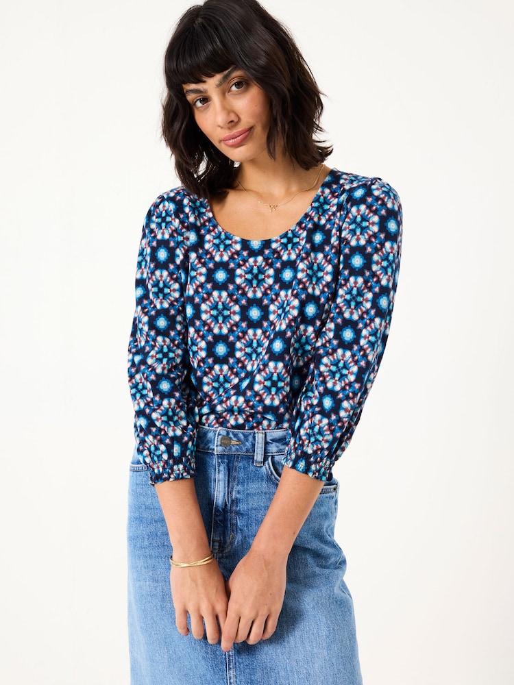 FatFace Polly Indigo Blue Batik Geo Top - Image 1 of 5