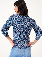 FatFace Polly Indigo Blue Batik Geo Top - Image 2 of 5
