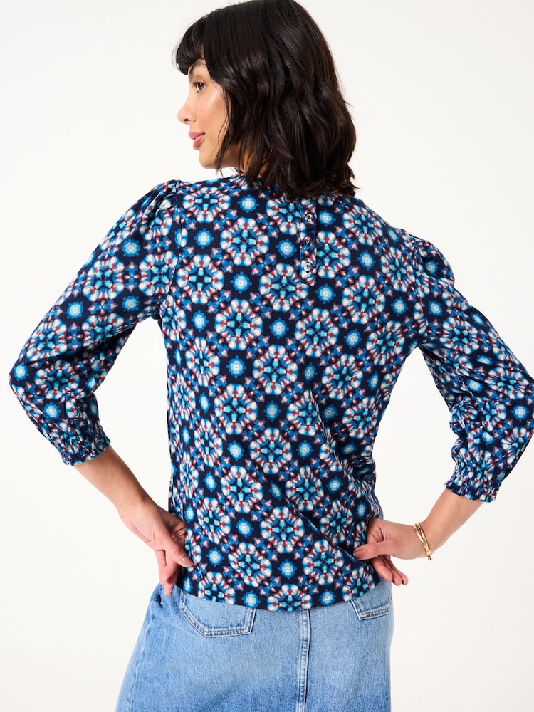 FatFace Polly Indigo Blue Batik Geo Top - Image 2 of 5