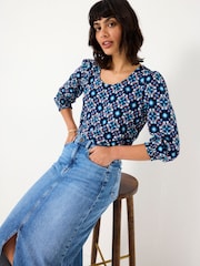 FatFace Polly Indigo Blue Batik Geo Top - Image 3 of 5