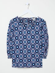 FatFace Polly Indigo Blue Batik Geo Top - Image 5 of 5