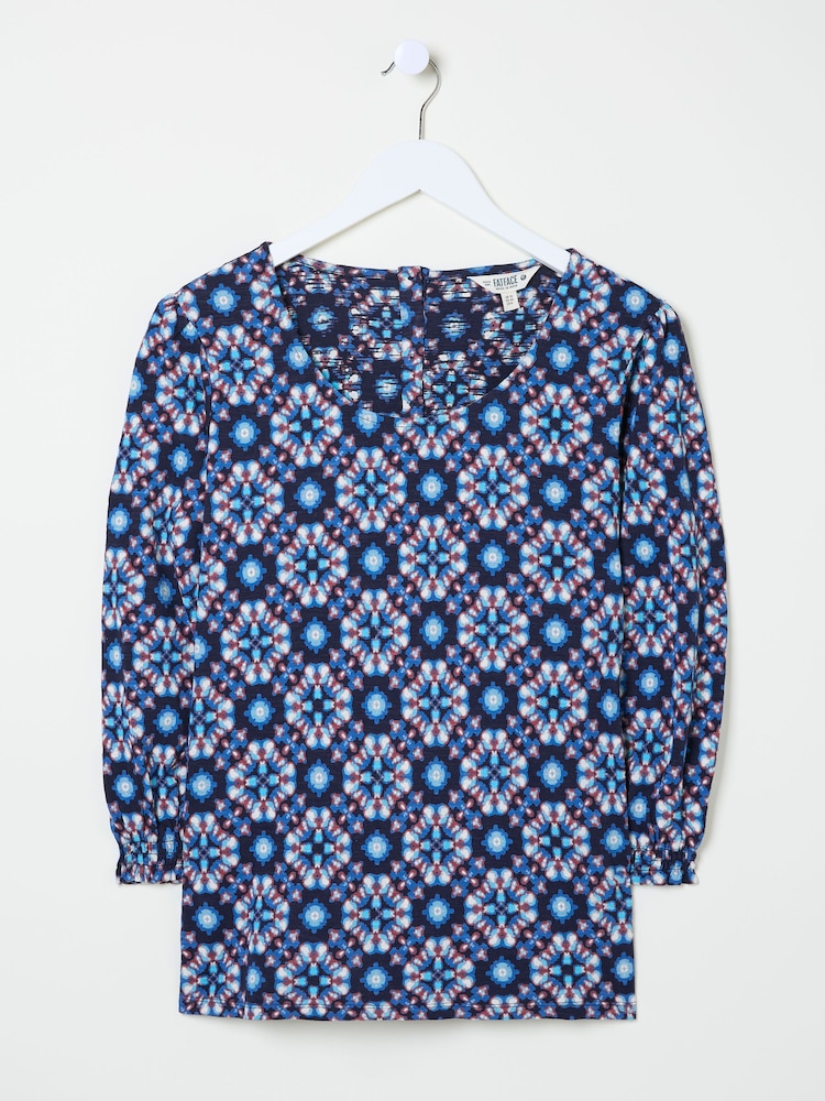 FatFace Polly Indigo Blue Batik Geo Top - Image 5 of 5