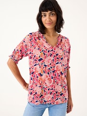 FatFace Florence Indigo Blue Batik Floral Short Sleeve Top - Image 1 of 9