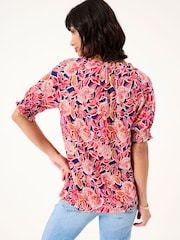FatFace Florence Indigo Blue Batik Floral Short Sleeve Top - Image 2 of 9