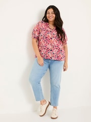 FatFace Florence Indigo Blue Batik Floral Short Sleeve Top - Image 5 of 9