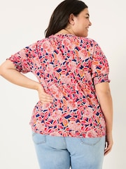 FatFace Florence Indigo Blue Batik Floral Short Sleeve Top - Image 6 of 9