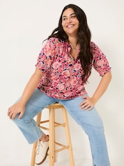 FatFace Florence Indigo Blue Batik Floral Short Sleeve Top - Image 8 of 9