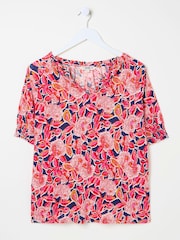 FatFace Florence Indigo Blue Batik Floral Short Sleeve Top - Image 9 of 9