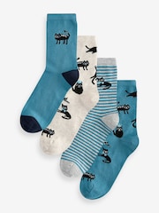 Blue/Grey Cats Ankle Socks 4 Pack - Image 1 of 5
