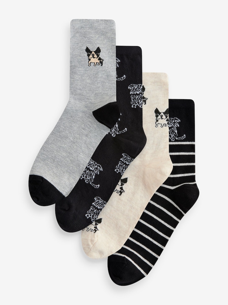 Black/Grey Dogs Ankle Socks 4 Pack - Image 1 of 5
