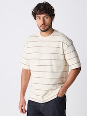 Ecru - Camiseta listrada listrada, pesada, 100% algodão - Imagem 1 de 8