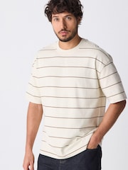 Ecru - Camiseta listrada listrada, pesada, 100% algodão - Imagem 8 de 8