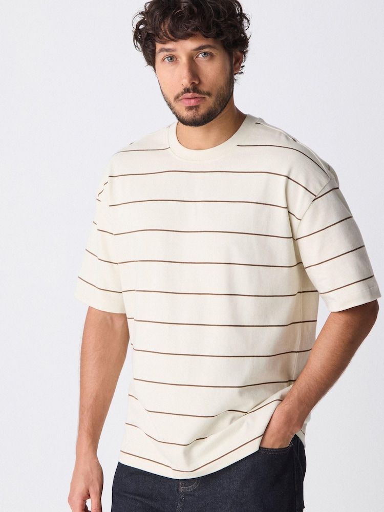 Ecru - Camiseta listrada listrada, pesada, 100% algodão - Imagem 8 de 8