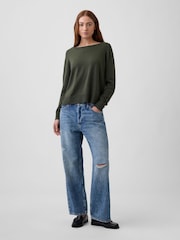 Verde - Gap Relaxed Jersey Boatneck Jumper - Imagen 3 de 5