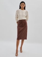 Paige Faux-Leather Midi Brown Skirt - Image 1 of 5