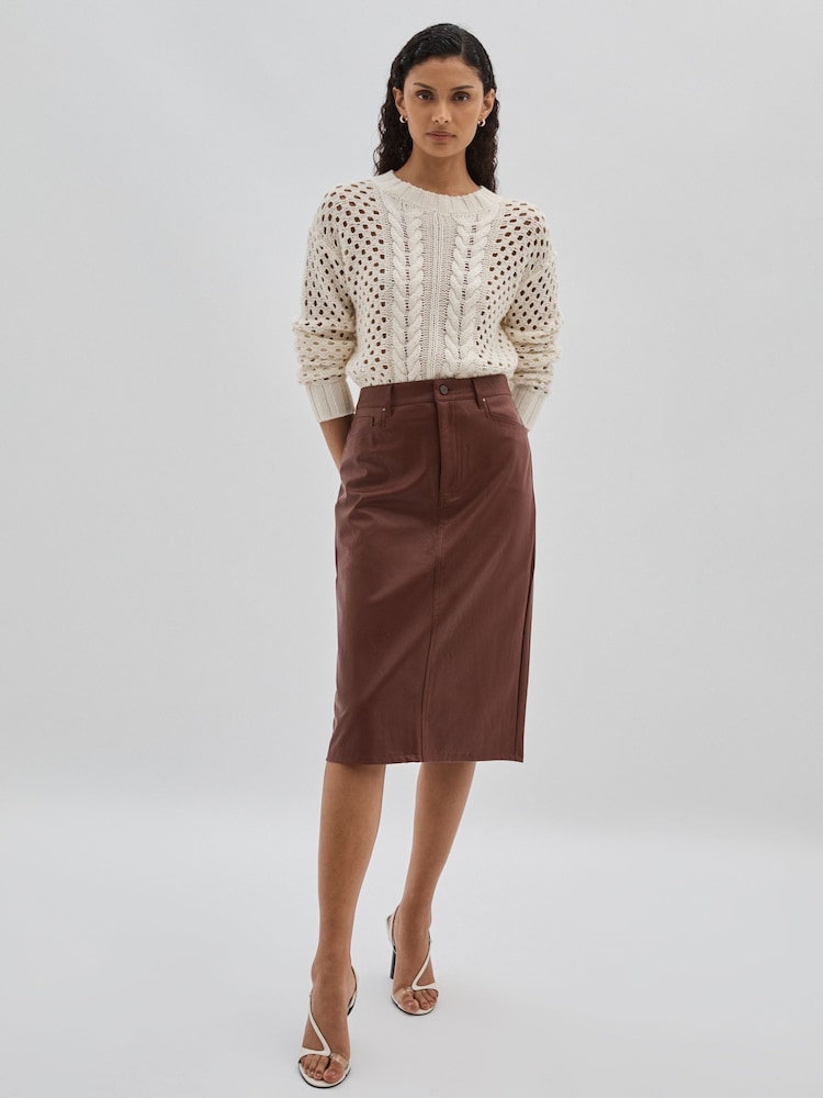 Paige Faux-Leather Midi Brown Skirt - Image 1 of 5