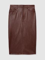 Paige Faux-Leather Midi Brown Skirt - Image 2 of 5