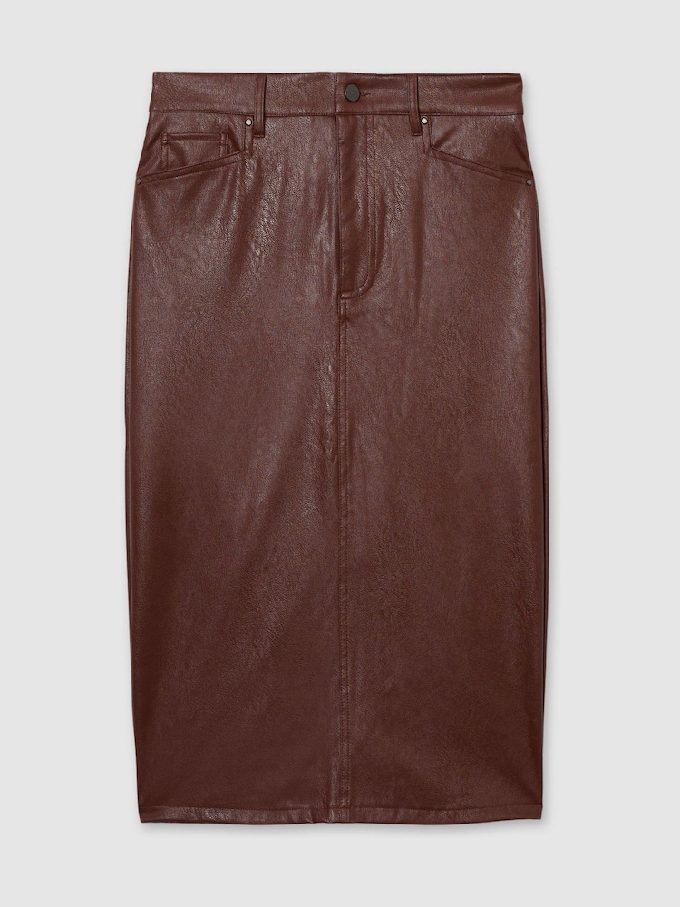 Paige Faux-Leather Midi Brown Skirt - Image 2 of 5