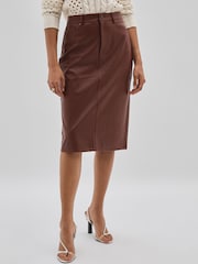 Paige Faux-Leather Midi Brown Skirt - Image 3 of 5