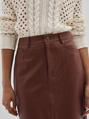 Paige Faux-Leather Midi Brown Skirt - Image 4 of 5