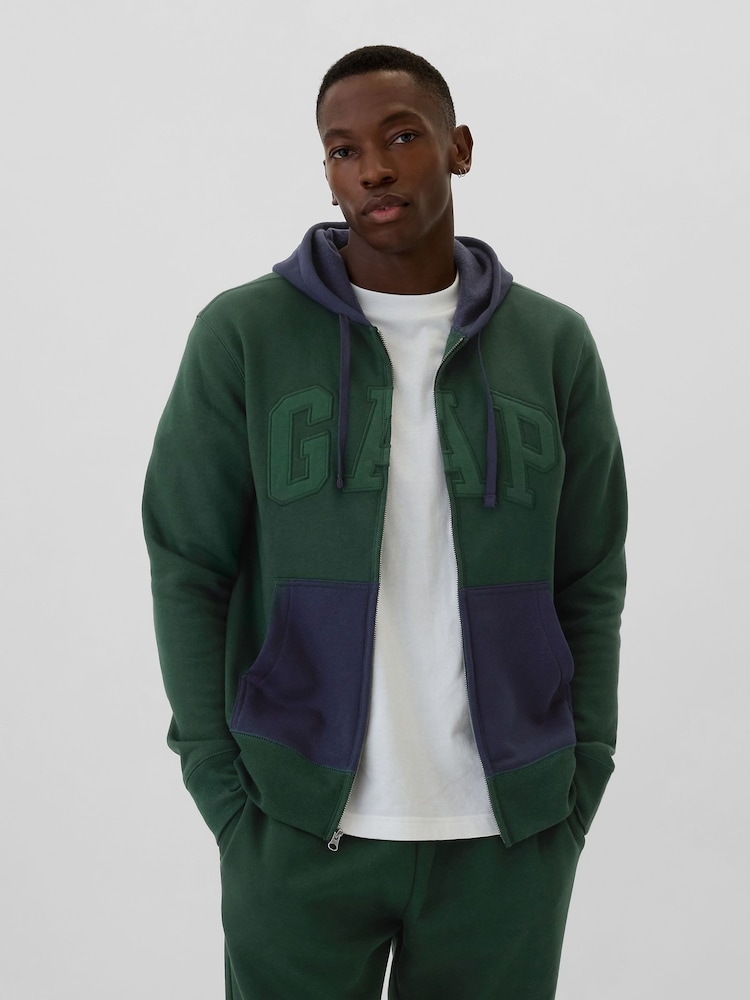 Gap Green Logo Colourblock Zip Hoodie - Image 1 of 4 Gap Green Logo Colourblock Zip Hoodie - Image 1 of 4