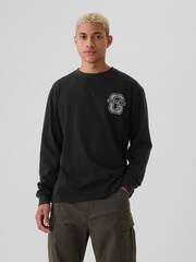 Gap Black Athletic Logo Graphic 100% Cotton Long Sleeve T-Shirt - Image 2 of 5