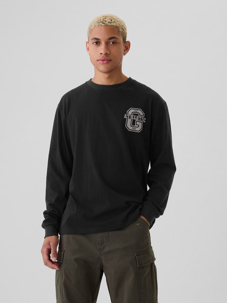 Gap Black Athletic Logo Graphic 100% Cotton Long Sleeve T-Shirt - Image 2 of 5