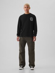 Gap Black Athletic Logo Graphic 100% Cotton Long Sleeve T-Shirt - Image 3 of 5