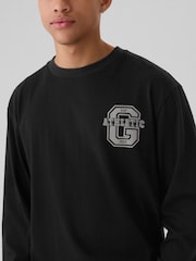 Gap Black Athletic Logo Graphic 100% Cotton Long Sleeve T-Shirt - Image 4 of 5