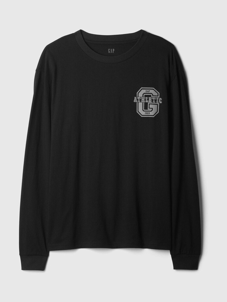 Gap Black Athletic Logo Graphic 100% Cotton Long Sleeve T-Shirt - Image 5 of 5