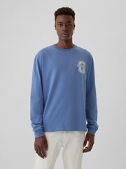 Gap Blue Athletic Logo Graphic 100% Cotton Long Sleeve T-Shirt - Image 2 of 5