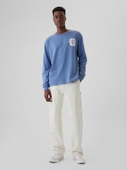 Gap Blue Athletic Logo Graphic 100% Cotton Long Sleeve T-Shirt - Image 3 of 5