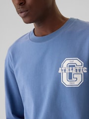 Gap Blue Athletic Logo Graphic 100% Cotton Long Sleeve T-Shirt - Image 4 of 5