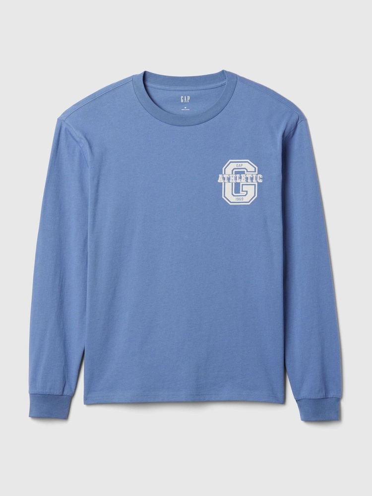 Gap Blue Athletic Logo Graphic 100% Cotton Long Sleeve T-Shirt - Image 5 of 5