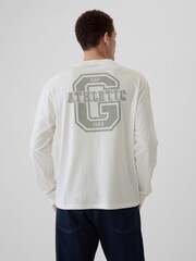 Gap White Athletic Logo Graphic 100% Cotton Long Sleeve T-Shirt - Image 1 of 1