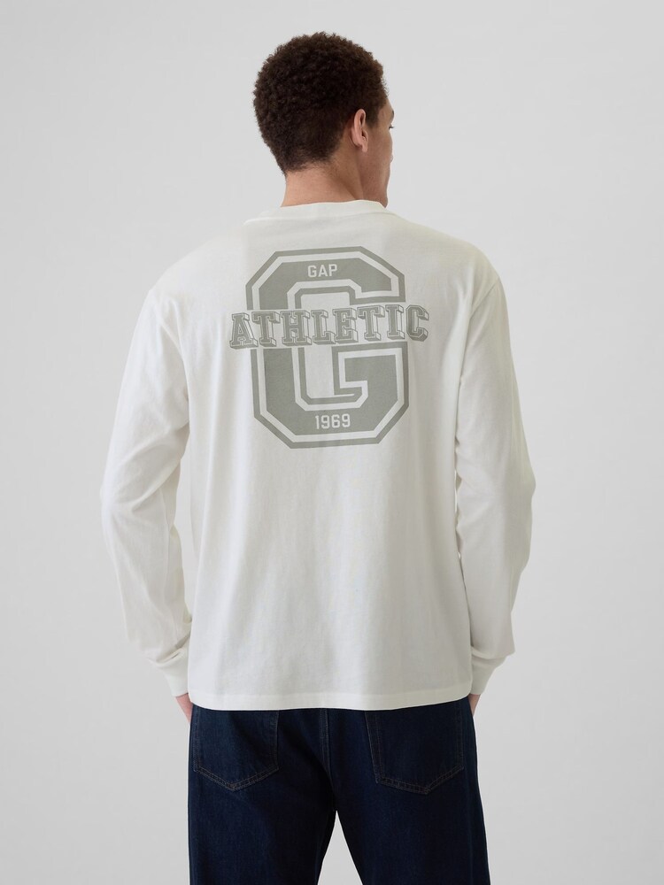 Gap White Athletic Logo Graphic 100% Cotton Long Sleeve T-Shirt - Image 1 of 1
