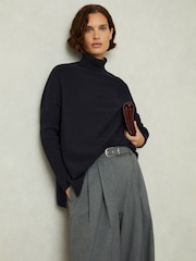 Reiss Navy Sophia Drop-Shoulder Roll Neck Jumper - Image 1 of 6