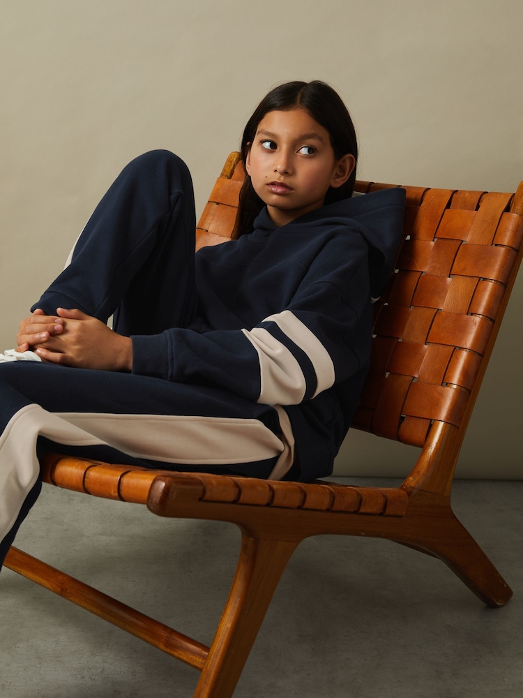 Reiss Navy Cara 9-13 yrs Cotton Blend Colourblock Hoodie and Joggers Set - Image 1 of 5
