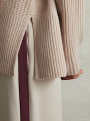 Reiss Mink Carina Wool-Cashmere Cable Knit Roll Neck Jumper - Image 4 of 6