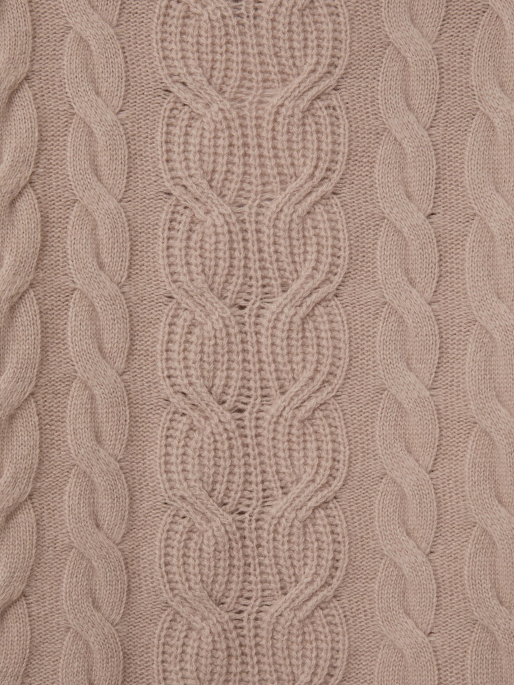 Reiss Mink Carina Wool-Cashmere Cable Knit Roll Neck Jumper - Image 6 of 6