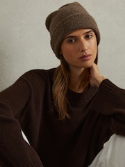 Reiss Taupe Abby Alpaca Blend Bouclé Beanie - Image 2 of 4