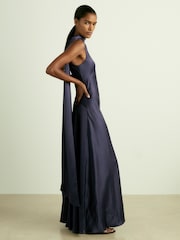 Reiss Indigo Fae Satin Cape Dress - Image 1 of 6