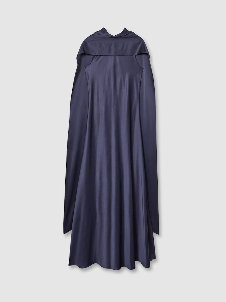 Reiss Indigo Fae Satin Cape Dress - Image 2 of 6