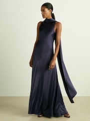 Reiss Indigo Fae Satin Cape Dress - Image 4 of 6